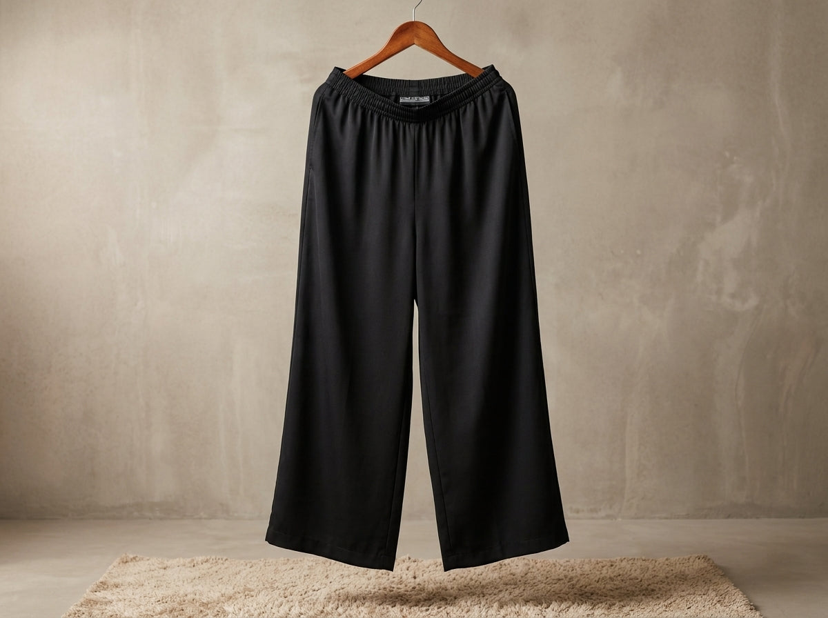 Elegant Layered Wide-Leg Trousers – Black