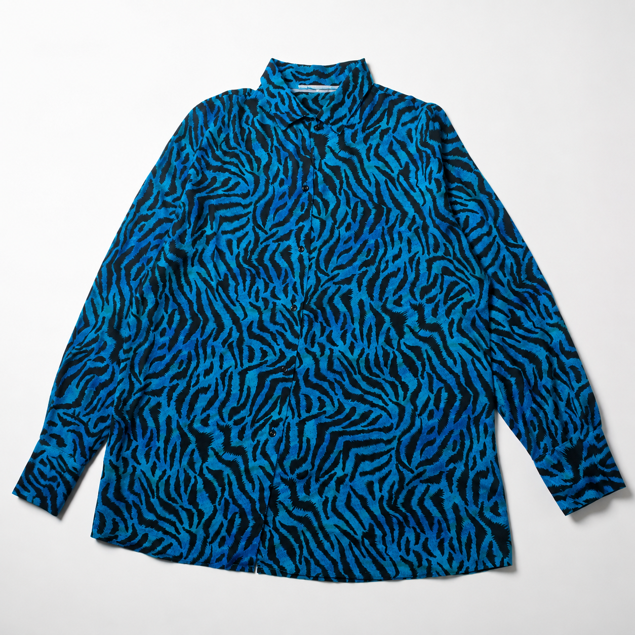 Women's Blue Zebra Print Button-Down Shirt