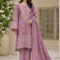 Mauve Floral Embroidered 3-Piece Lawn Suit,