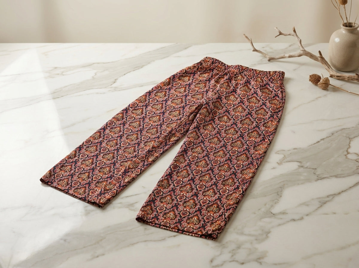 Women's Boho Print Wide Leg Palazzo Pants – High Waist Relaxed Fit Trousers