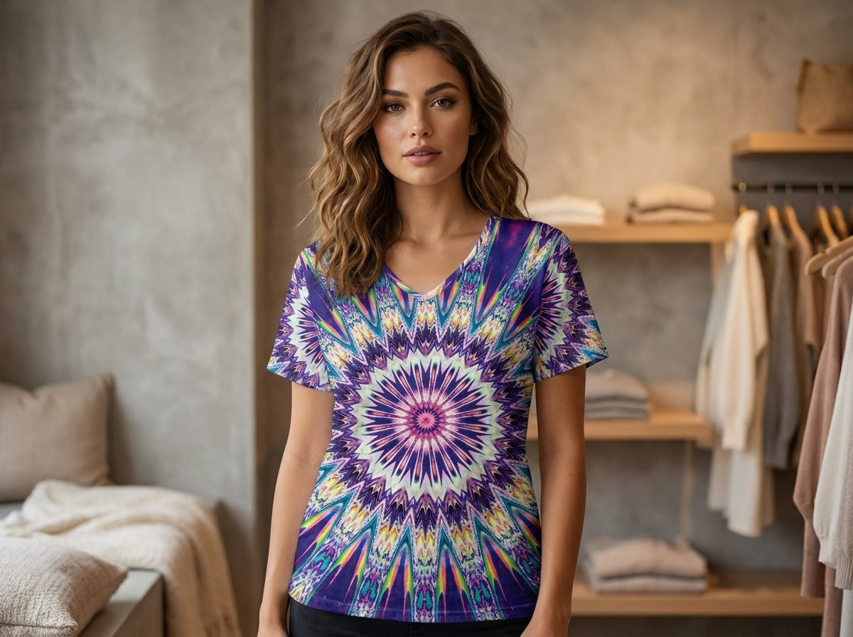 Radiant Kaleidoscope V-Neck Tee