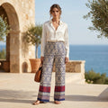 Women's Bohemian Print Wide Leg Palazzo Pants – High Waist Resort Wear Trousers