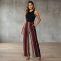 Women's Multicolor Striped Wide Leg Pants – High Waist Casual Palazzo Trousers