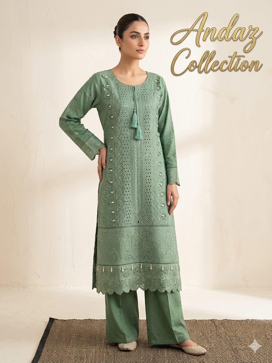 Green Cut Work 2-Piece Suit Lawn