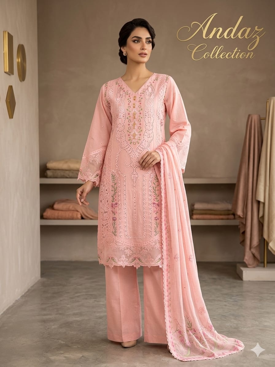 Baby Pink Embroidered 3-Piece Suit