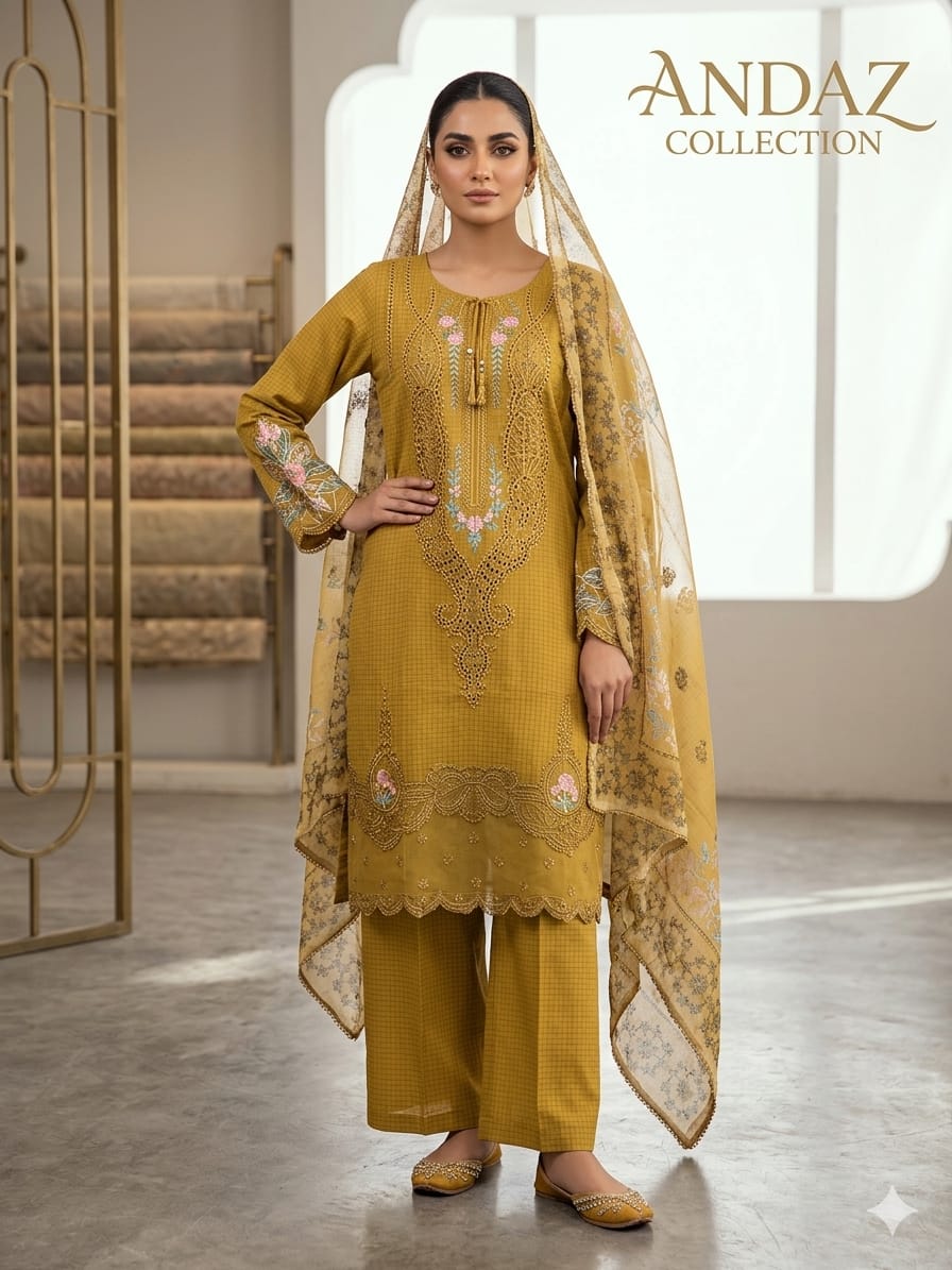 Golden Mustard Embroidered 3-Piece Suit