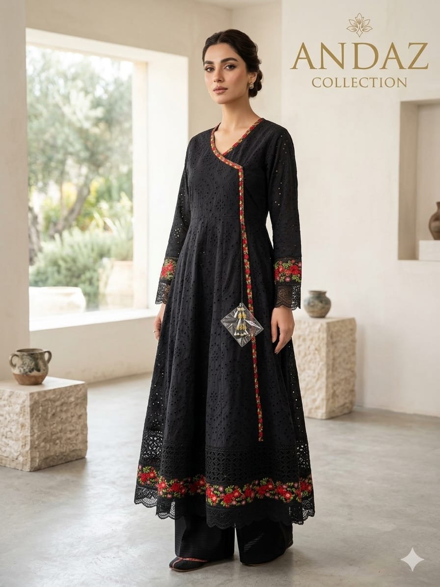 Black Anarkali Frock fully cut work