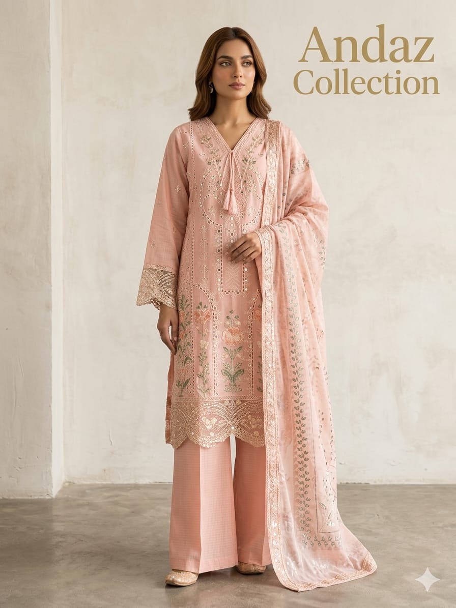 Baby Pink Embroidered 3 Piece Suit