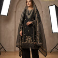 Embroidered 3 Piece Black Suit