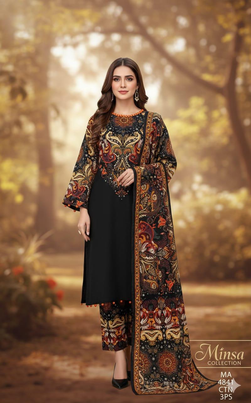 Black Paisley Printed 3 Piece Suit Set
