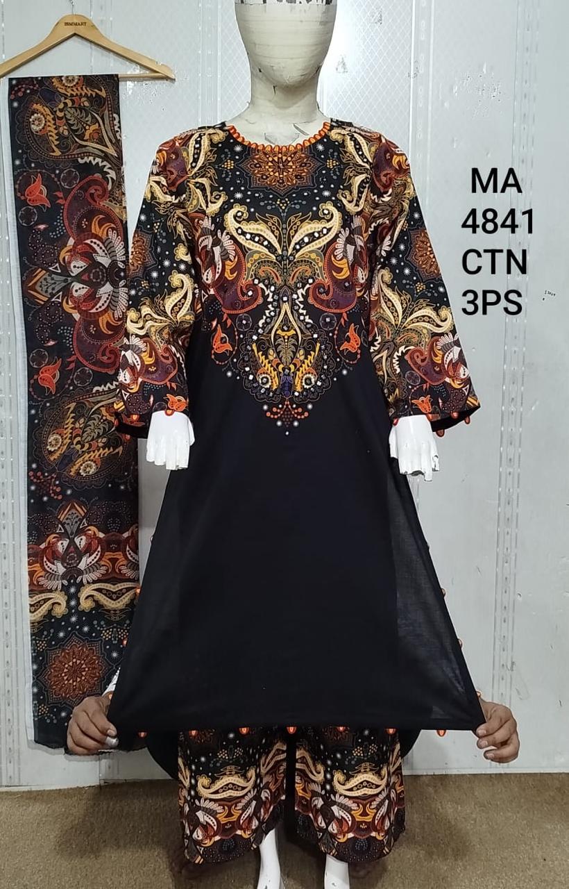 Black Paisley Printed 3 Piece Suit Set