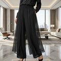 Elegant Layered Wide-Leg Trousers – Black